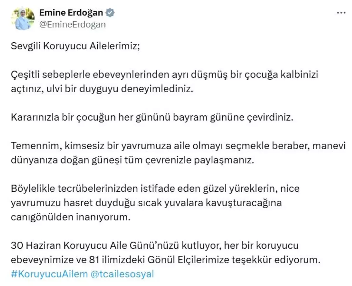 Emine Erdoğan Koruyucu Aile Günü'nü kutladı